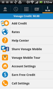 vonage app menu